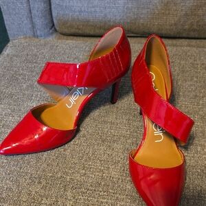 Calvin Klein Red Patent Leather Pointed-Toe Heels